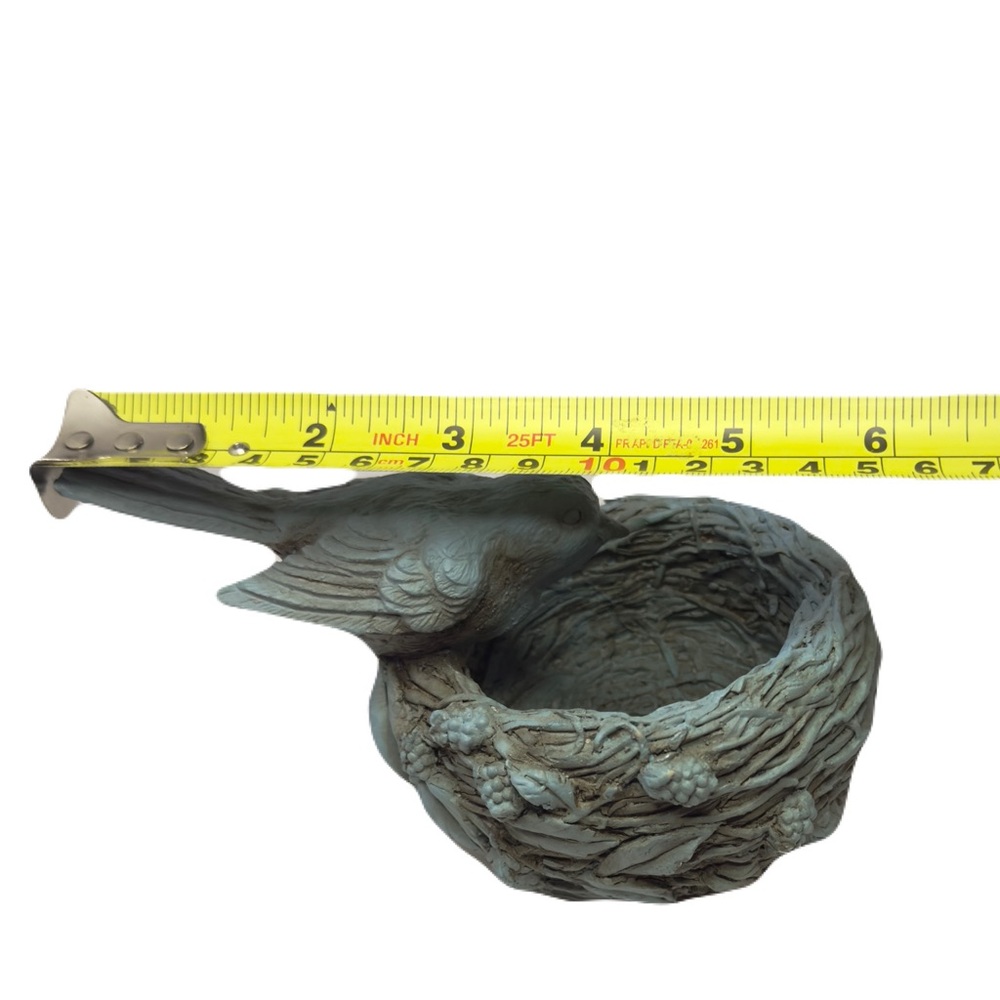 Nesting Bird Dish Trinket Bowl Aqua Rustic Sculpture Figurine 6” Vintage Art - Picture 11 of 16